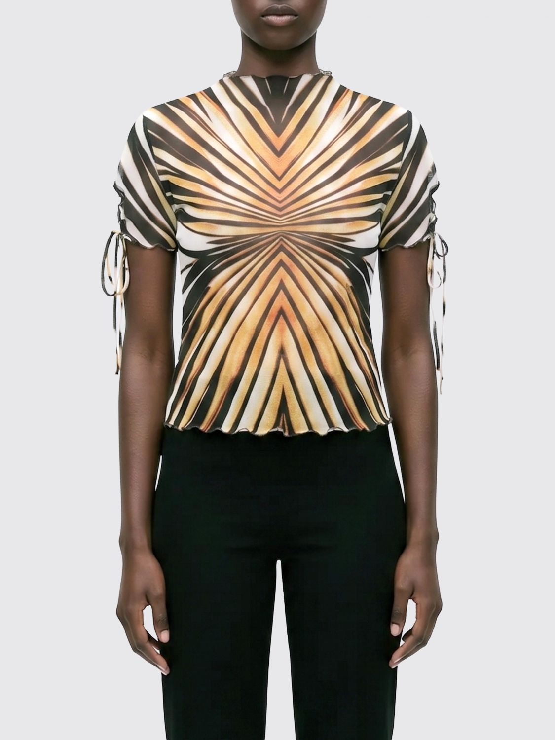 ROBERTO CAVALLI Top dolcevita slim fit con stampa astratta e maniche corte