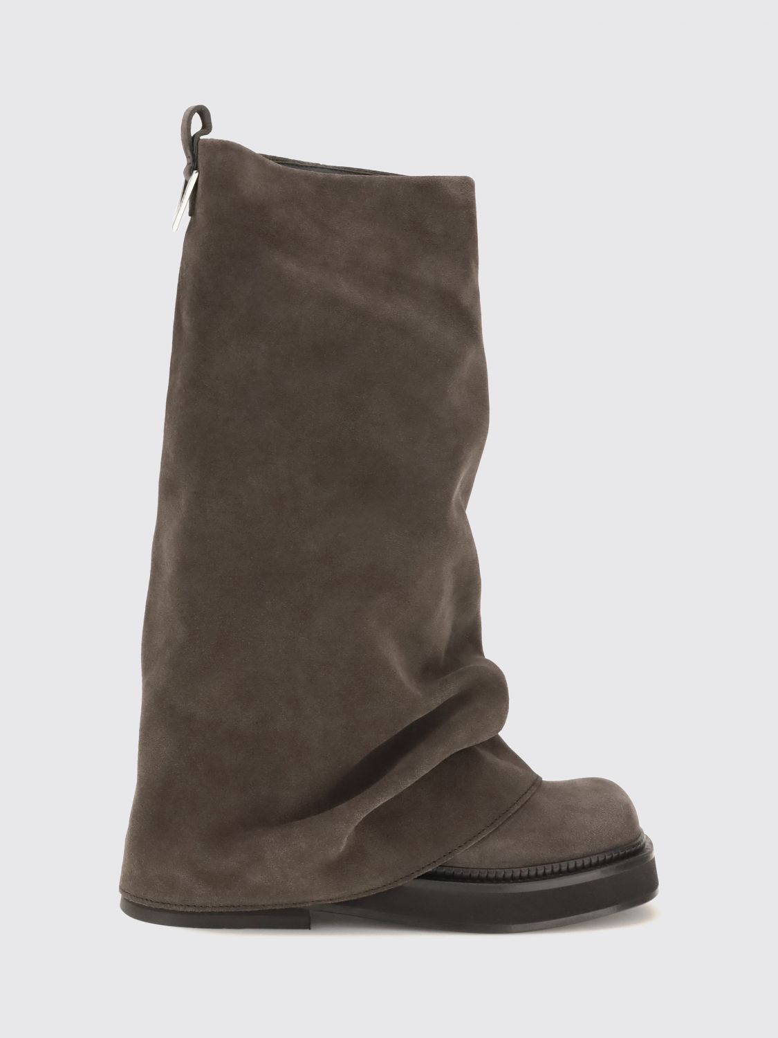 THE ATTICO Draped Suede Calf-High Boots with Low Heel