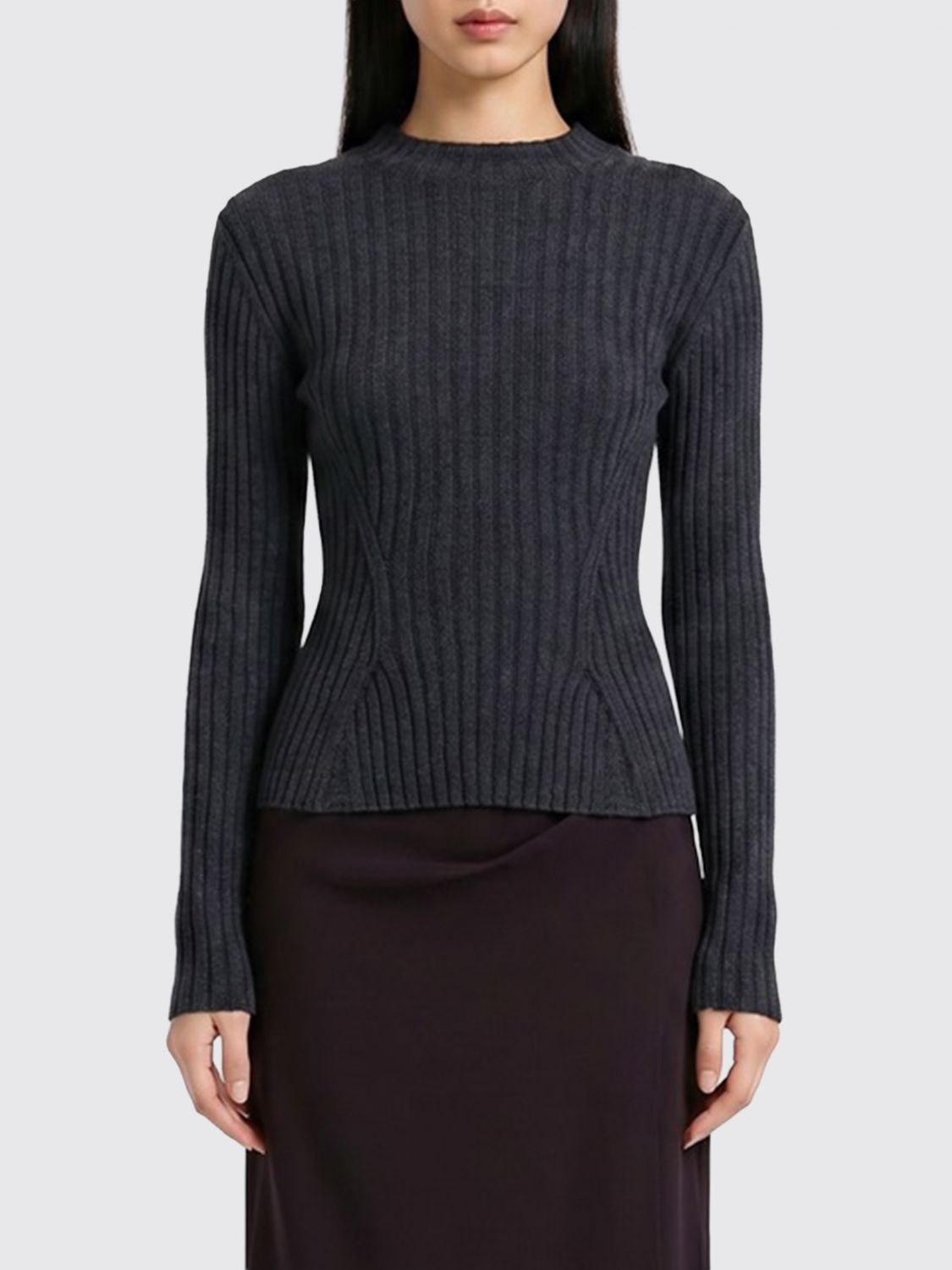 VICTORIA VICTORIA BECKHAM Ribbed Cashmere-Blend Sweater with a Front Slit