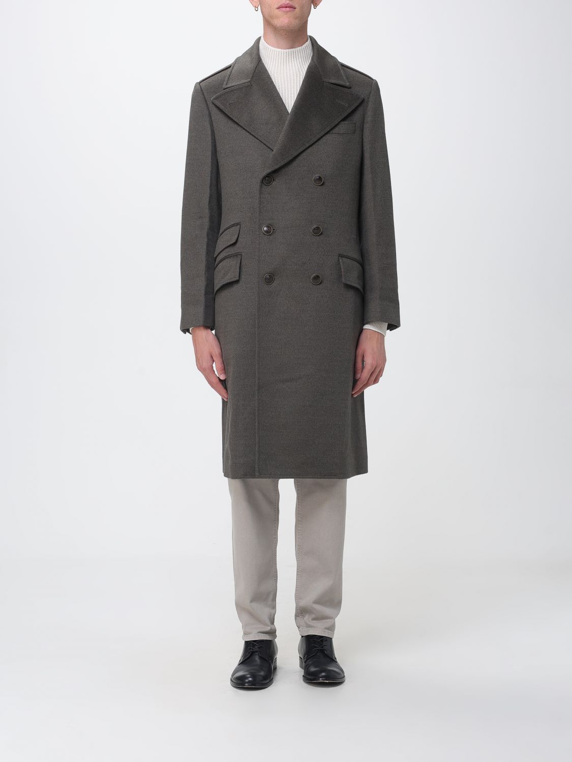 BRUNELLO CUCINELLI Cappotto doppiopetto in lana Merino al ginocchio