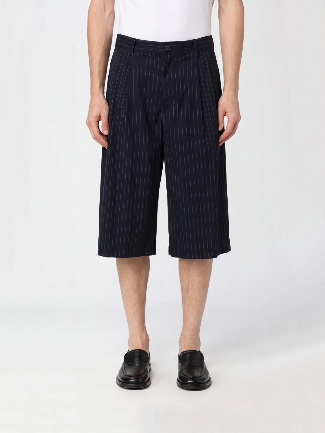 BARENA Shorts chino gessati in misto lana con gamba larga