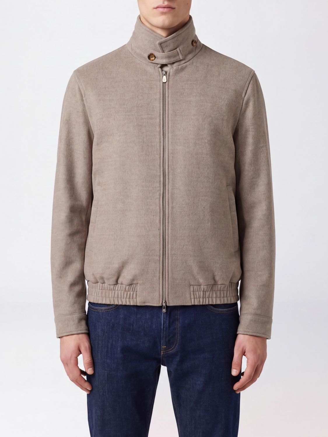 BRUNELLO CUCINELLI Bomber in lana con collo alto e chiusura a zip