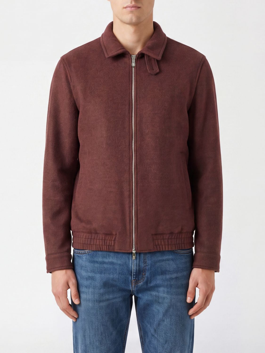 Brunello Cucinelli Wool Bomber Jacket with High Neck and Zip Closure