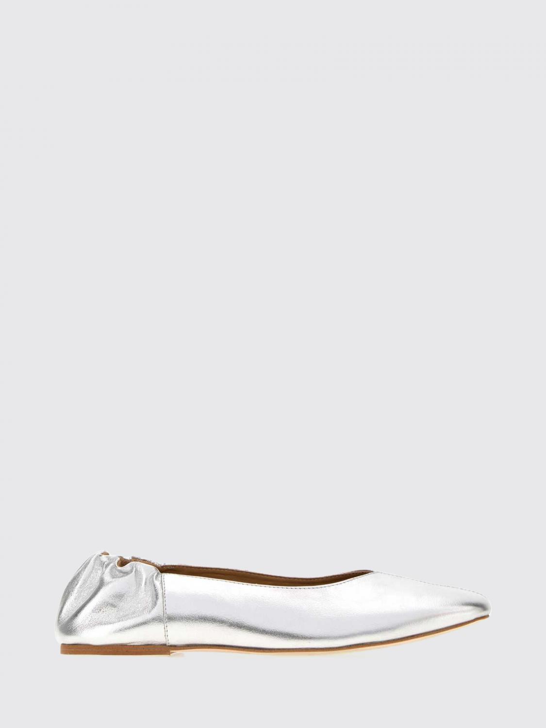 A.p.c. A. P.C. Juliet Silver Laminated Leather Ballet Flats with Elasticated Heel