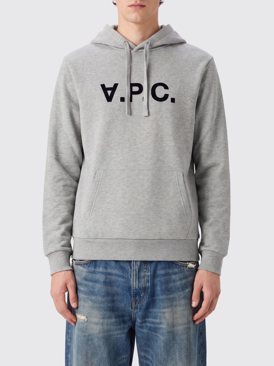 A. P.C. Felpa con cappuccio e logo in cotone con tasca a marsupio