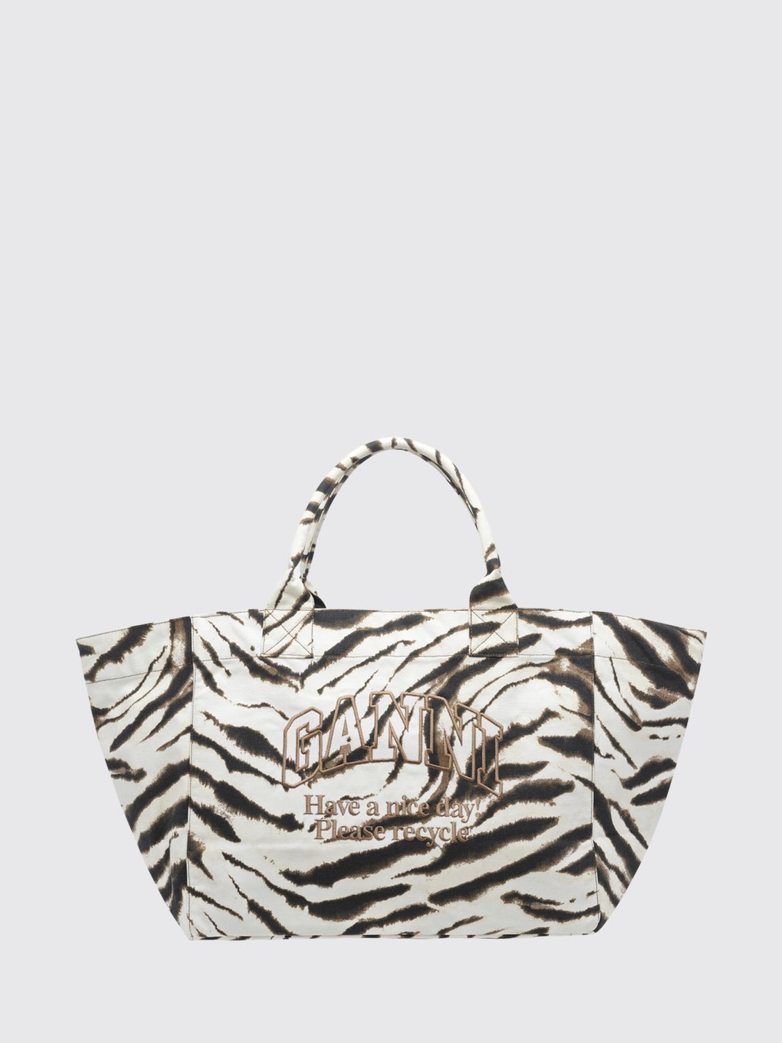 GANNI XXL Tote Bag in Recycled Cotton with Zebra Print and Logo　GANNI XXL ゼブラプリントとロゴ入りリサイクルコットントートバッグ GANNI