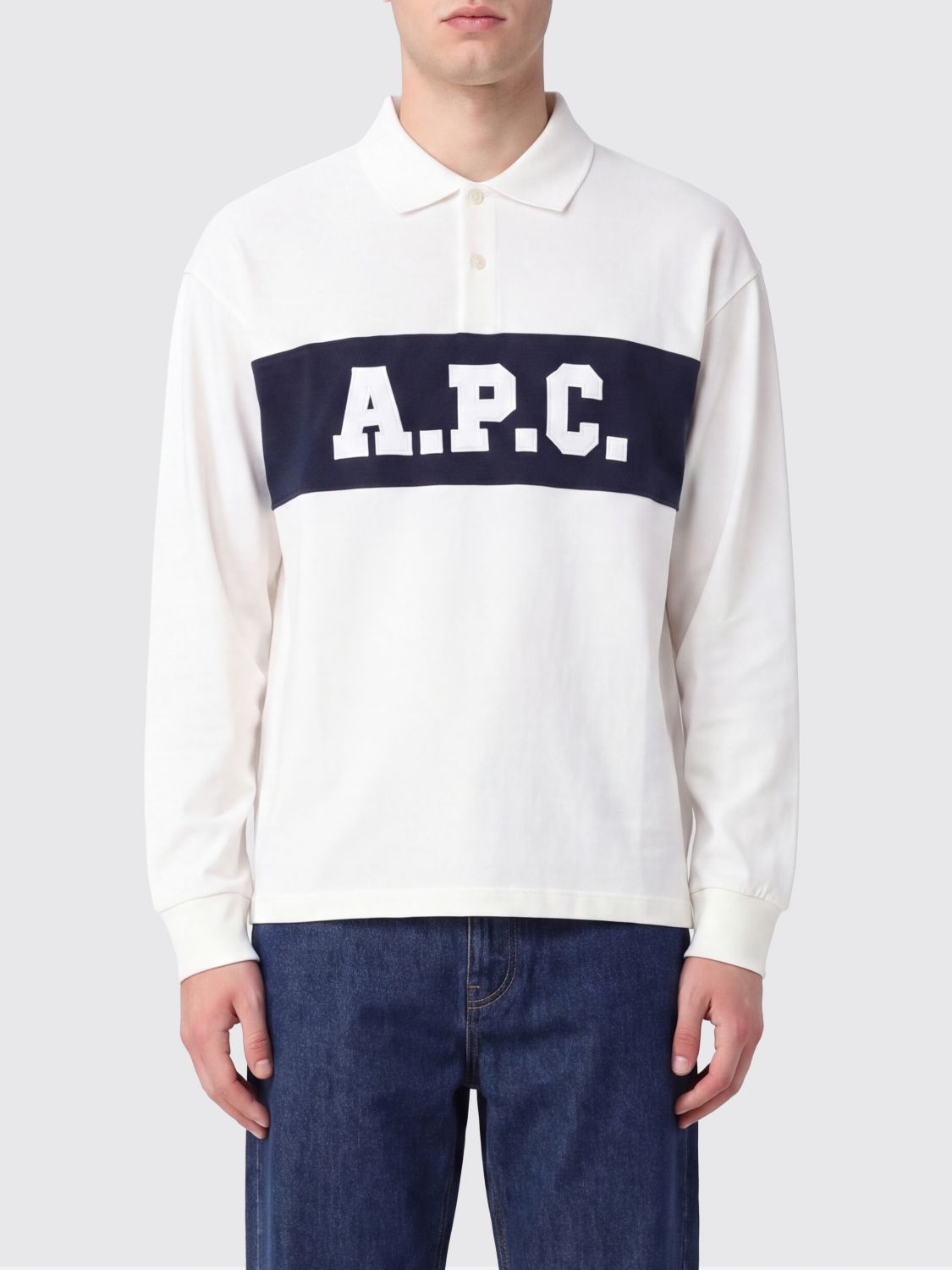 A. P.C. Polo a maniche lunghe in cotone con logo a contrasto