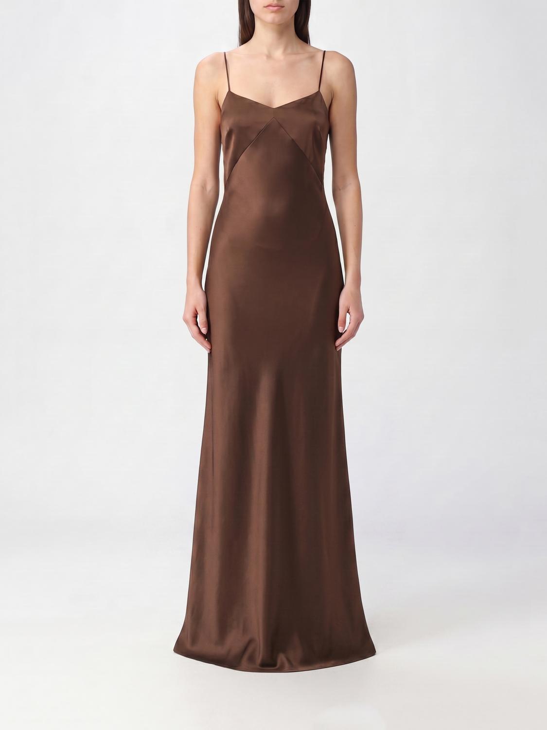ROTATE Satin Long Slip Dress with Square Neckline and Thin Straps