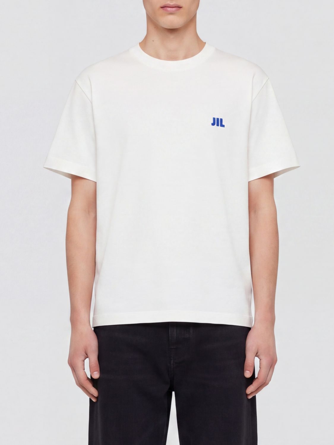 JIL SANDER Cotton Crewneck T-Shirt with Contrast Logo on Chest