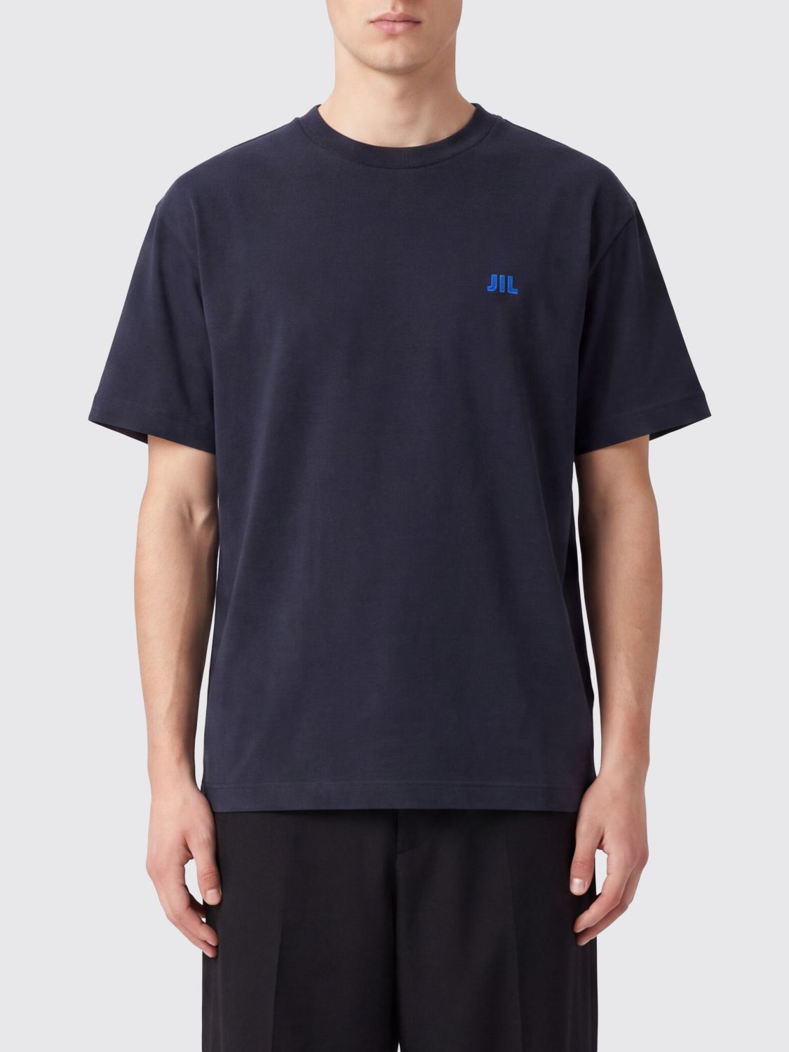 JIL SANDER Cotton Crewneck T-Shirt with Contrast Logo on Chest