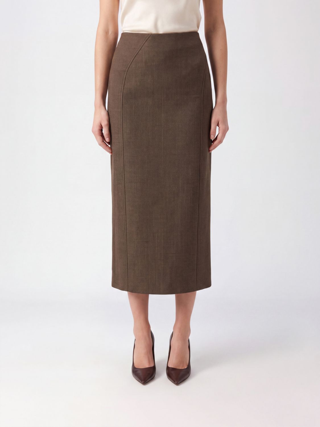JIL SANDER High-Waisted Stretch Virgin Wool Midi Pencil Skirt
