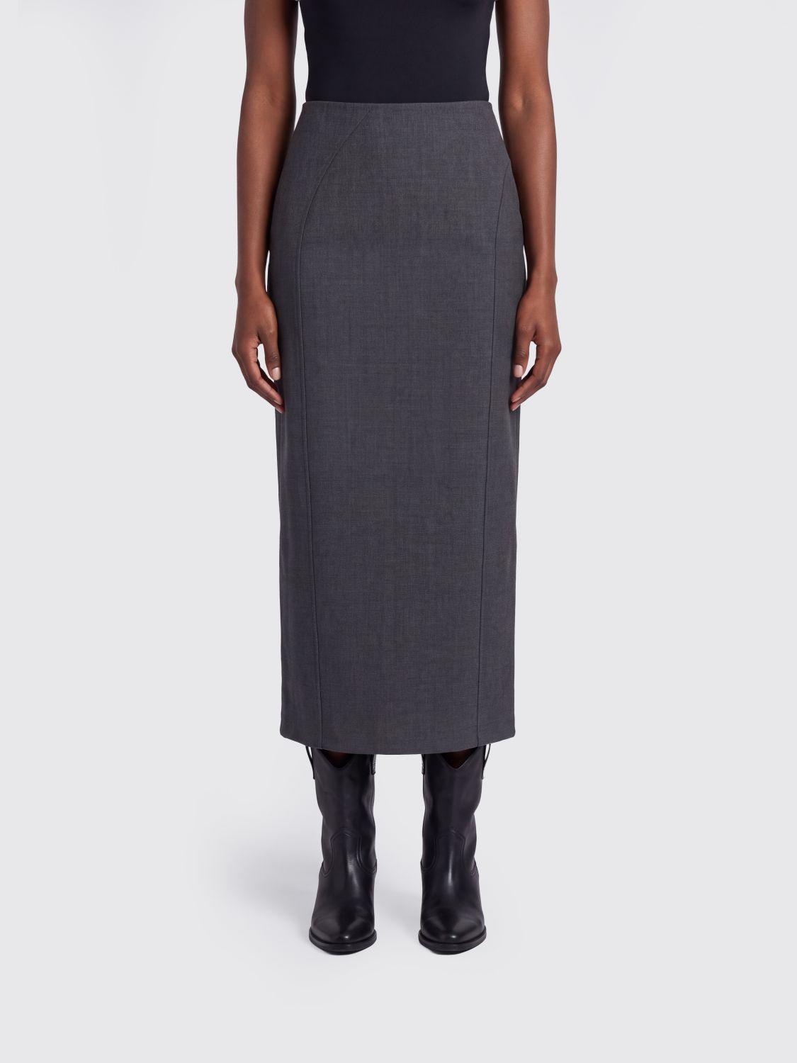 JIL SANDER High-Waisted Stretch Virgin Wool Midi Pencil Skirt