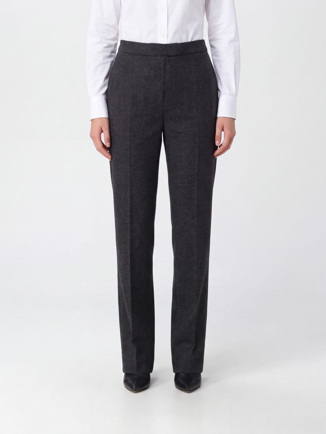 JIL SANDER High-Waisted Skinny Trousers in Pure Grey Wool