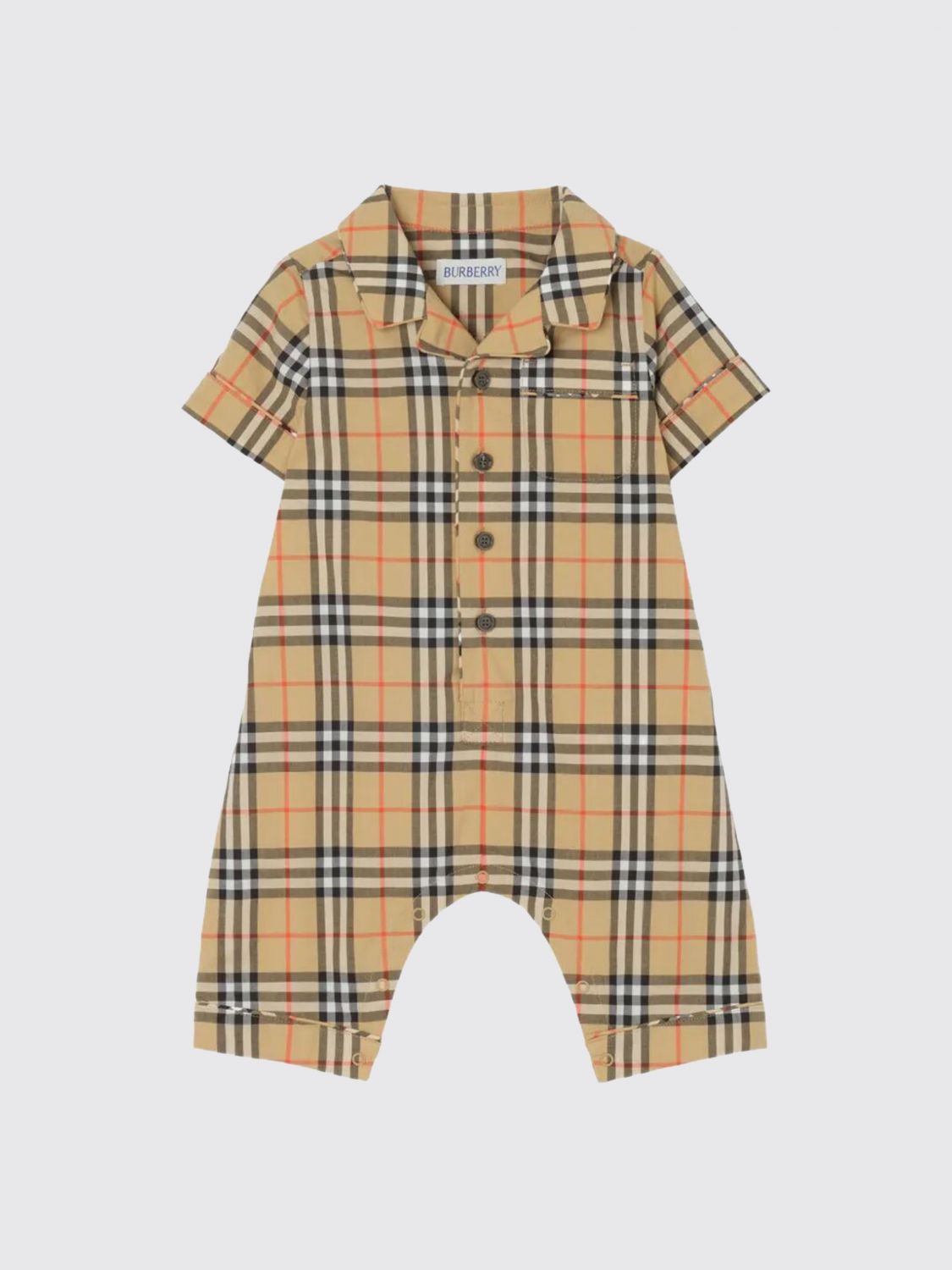 BURBERRY Body da neonato in cotone con colletto a motivo Vintage Check