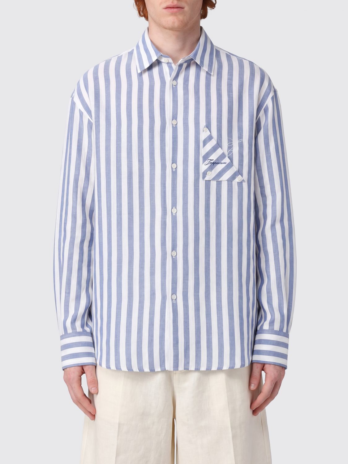 JACQUEMUS Voilier Striped Linen and Cotton Shirt with Embroidered Logo