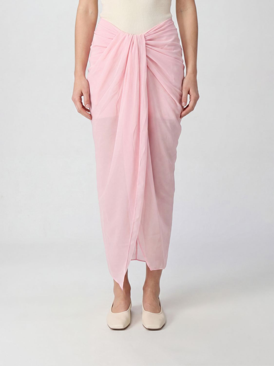 JACQUEMUS JACQUEMUS Draped Jersey Pencil Midi Skirt with Asymmetric Hem　JACQUEMUS アシンメトリーヘム付きドレープジャージーペンシルミディスカート