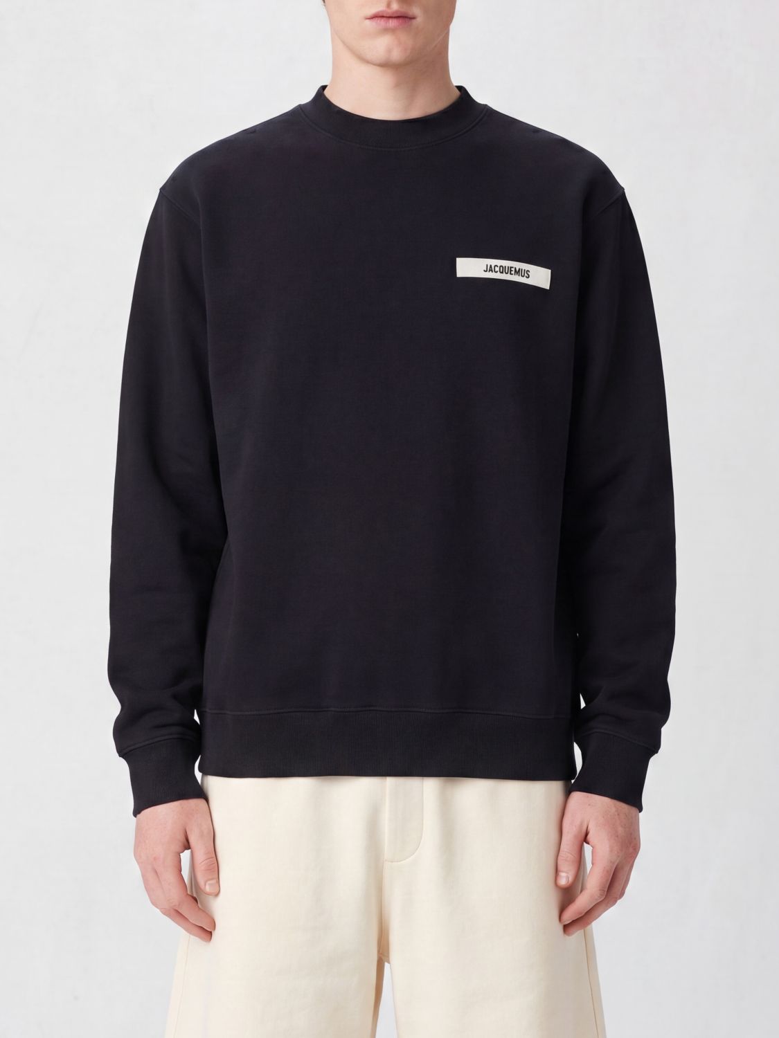 JACQUEMUS Pure Cotton Crewneck Sweatshirt with Applied Contrast Logo　JACQUEMUS ピュアコットン クルーネック スウェットシャツ コントラストロゴ適用 JACQUEMUS