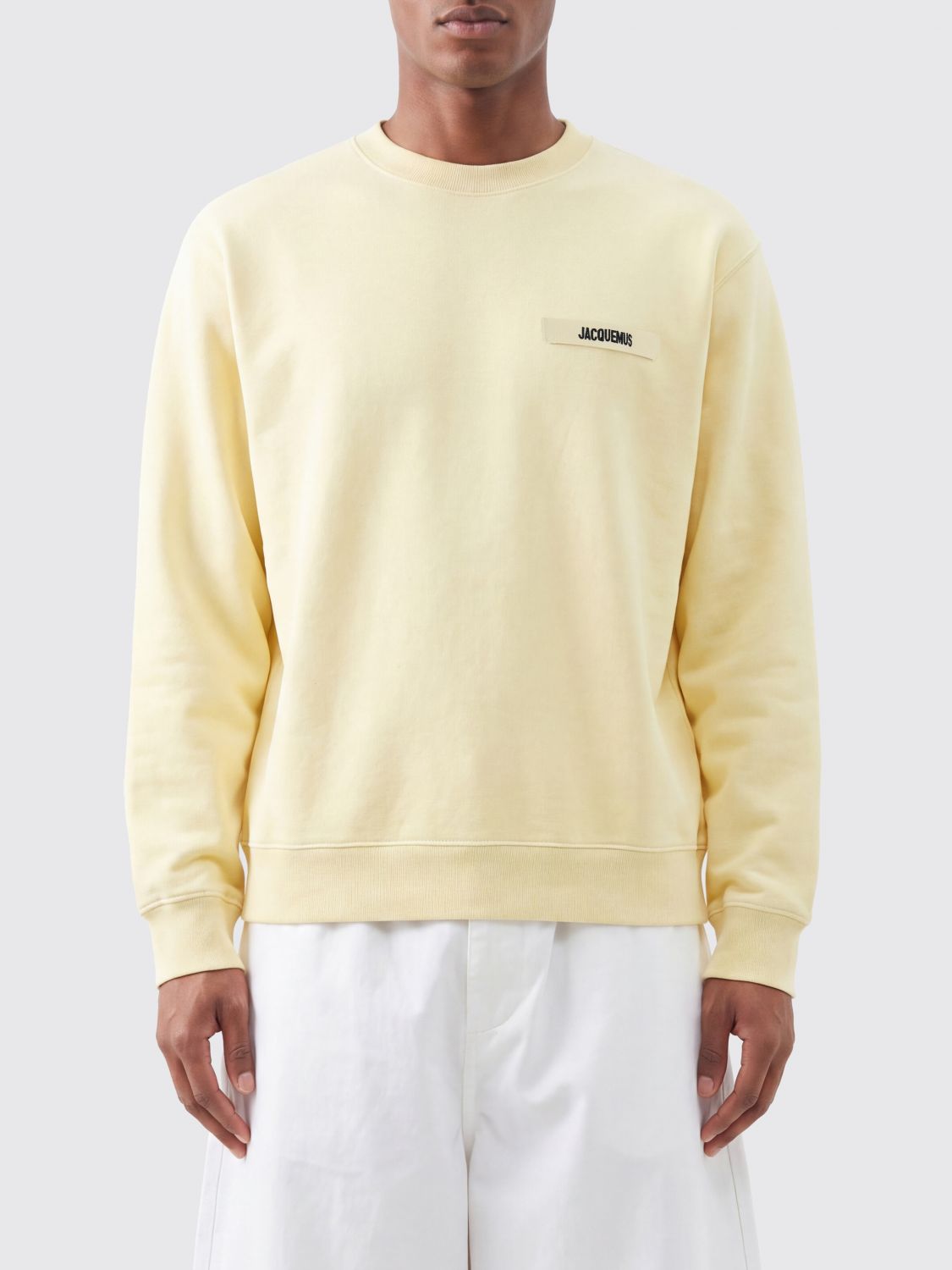 JACQUEMUS Pure Cotton Crewneck Sweatshirt with Applied Contrast Logo