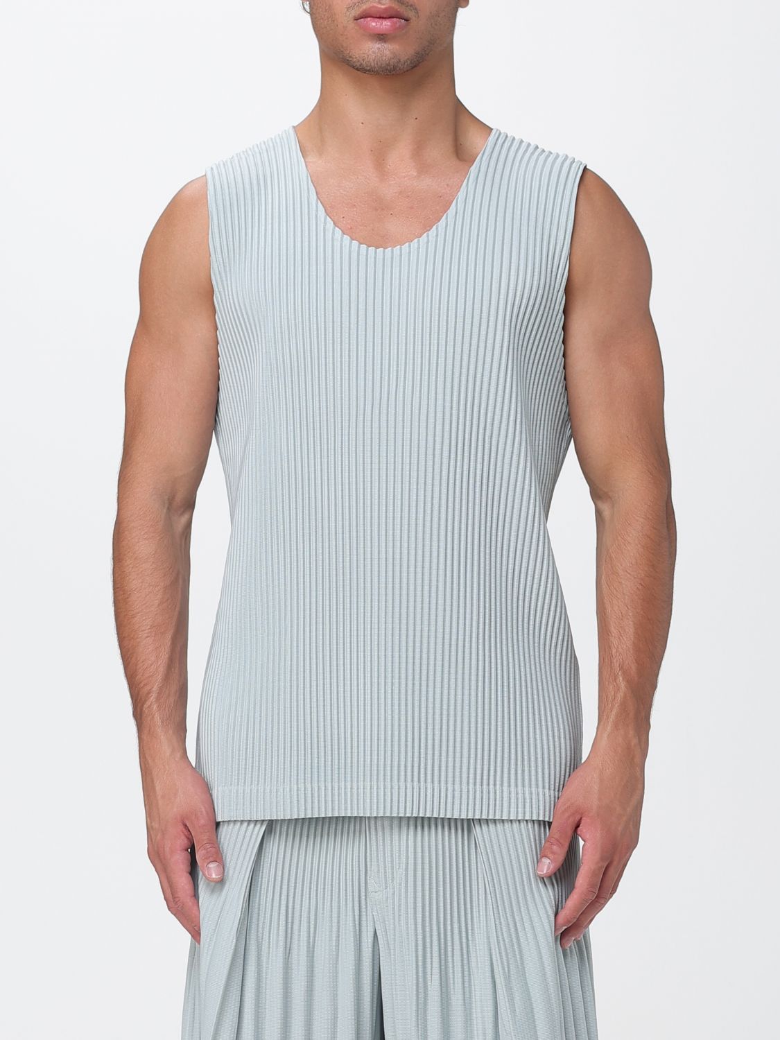 HOMME PLISSE' ISSEY MIYAKE Homme Plissé Issey Miyake Pleated Technical Crêpe Tank Top with U-Neck