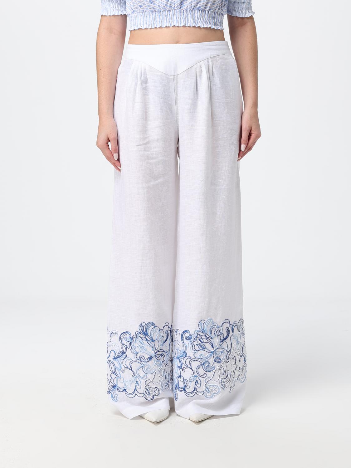 ERMANNO SCERVINO Wide-Leg Linen Palazzo Trousers with Embroidery