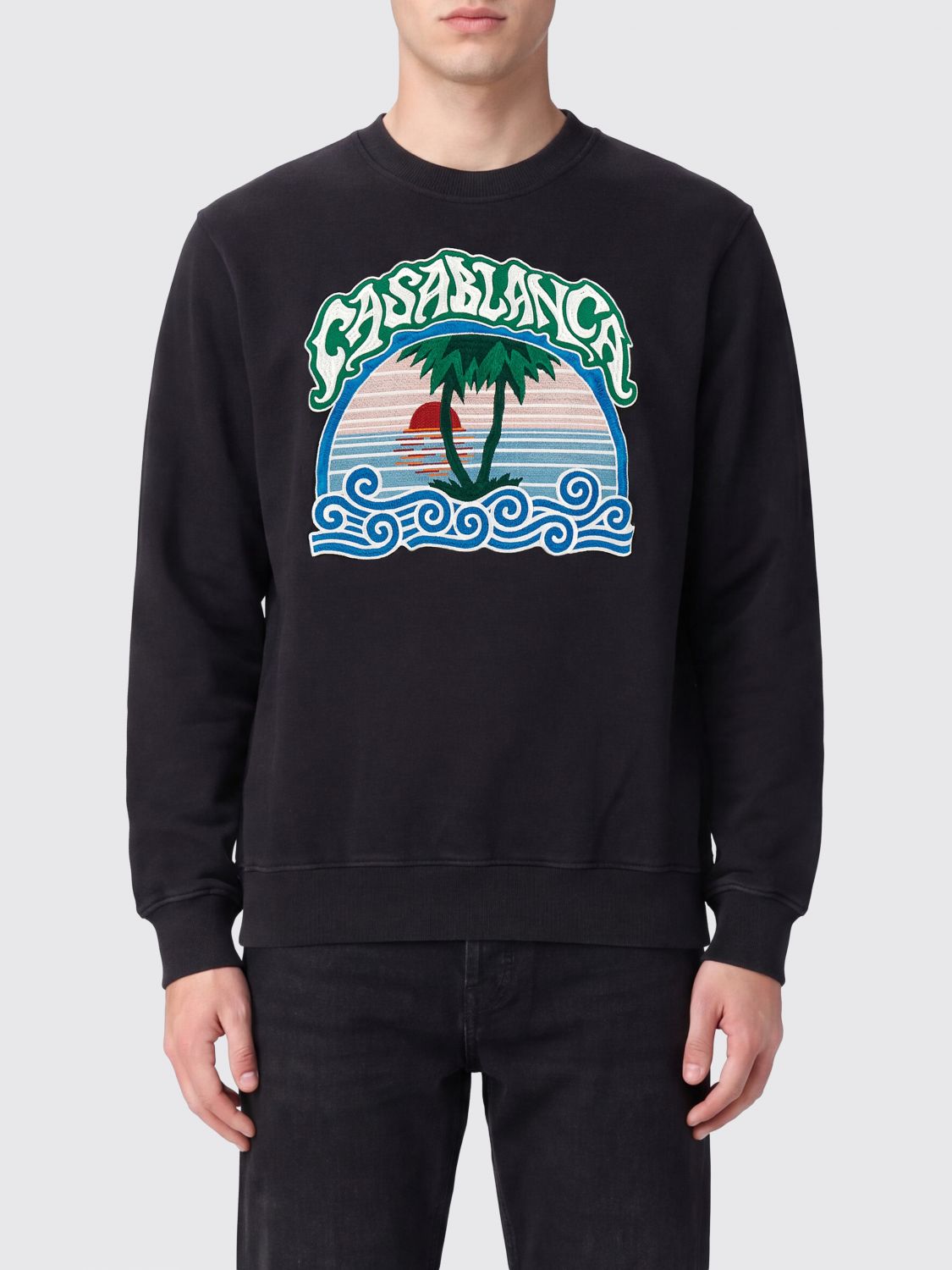 CASABLANCA Relaxed Fit Cotton Crewneck Sweatshirt with Logo Print
