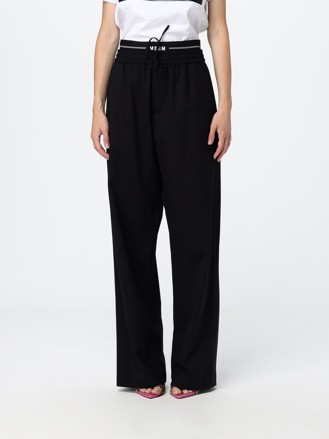 MSGM Virgin Wool Joggers with Drawstring Waist and Logo　MSGM バージン ウール ジョガー ドローストリング ウエストとロゴ付き MSGM