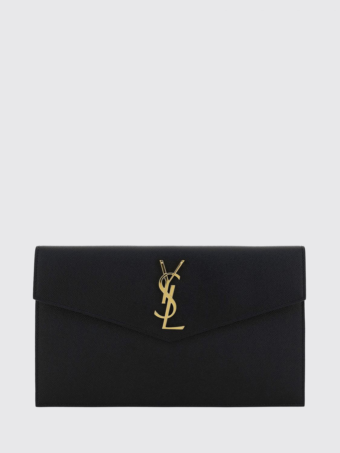 SAINT LAURENT Uptown Grain de Poudre Leather Envelope Clutch with YSL Logo