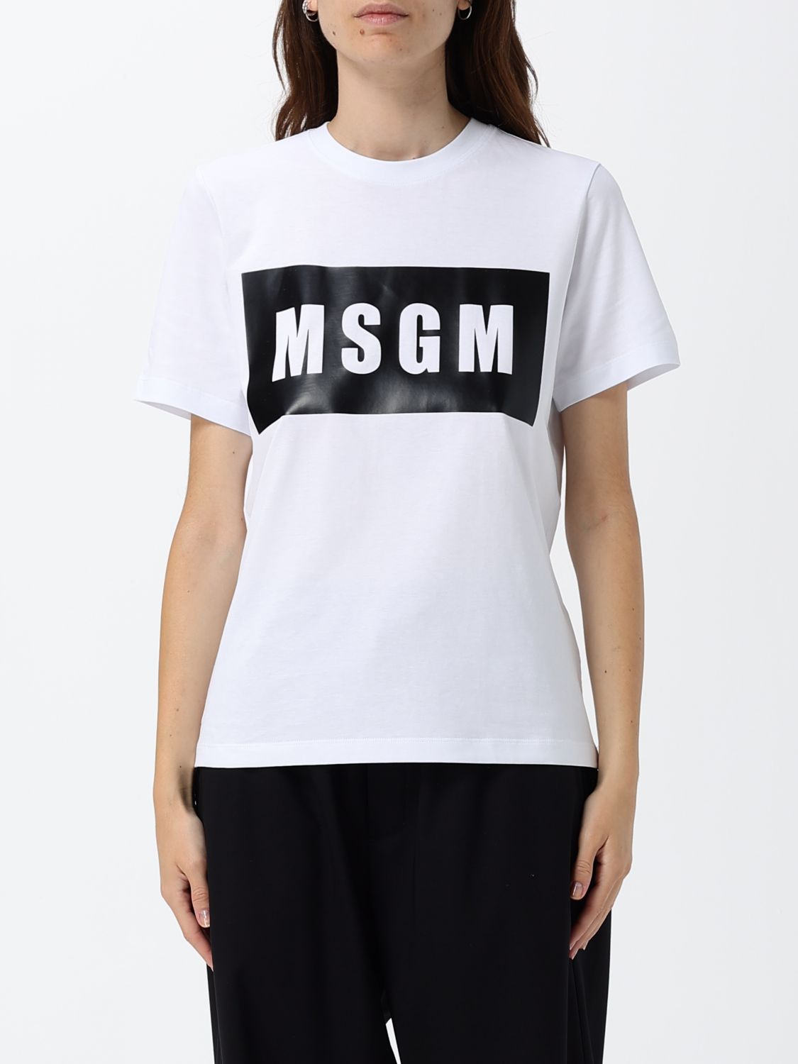 MSGM Short-Sleeved Cotton T-Shirt with Front Logo Print　MSGM フロントロゴプリント半袖コットン T シャツ MSGM