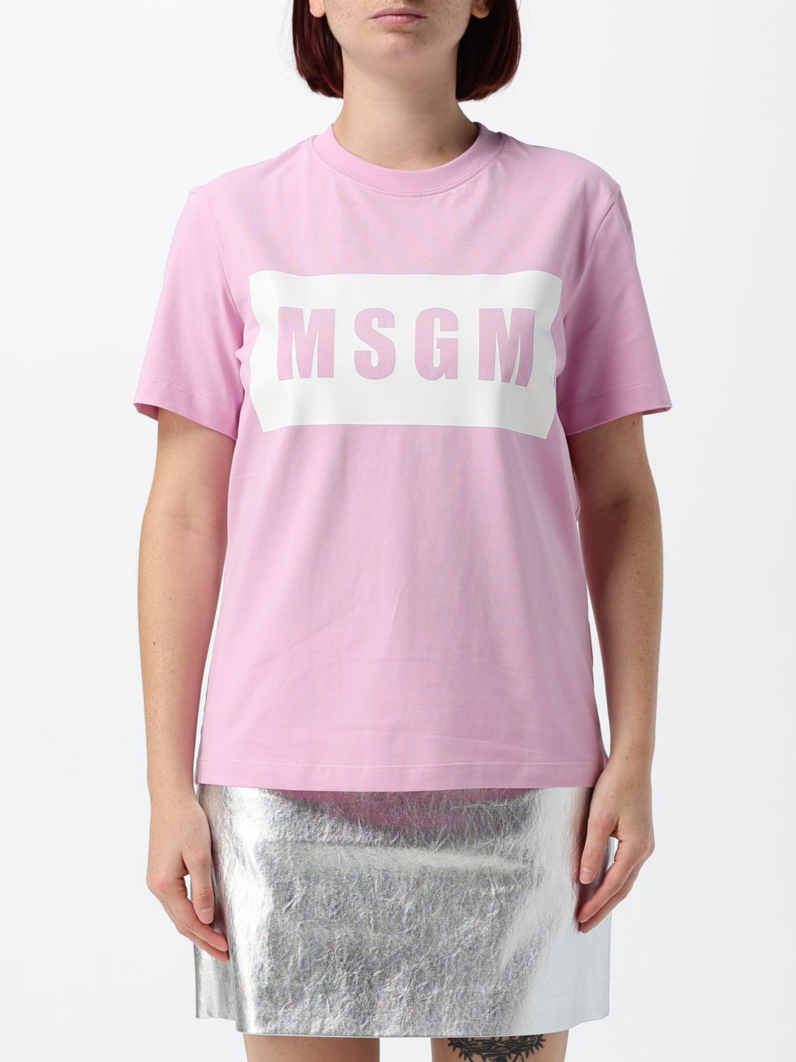 MSGM Short-Sleeved Cotton T-Shirt with Printed Logo　MSGM ロゴプリント半袖コットン T シャツ MSGM