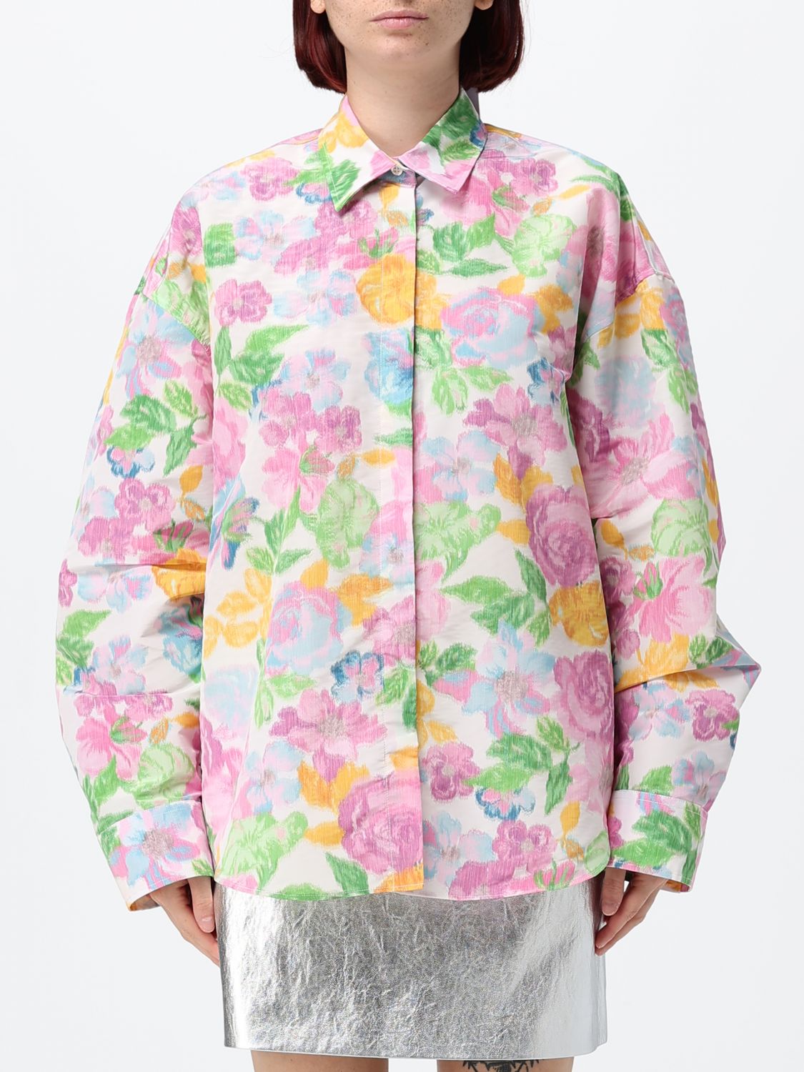 MSGM Relaxed Fit Floral Print Crêpe Shirt with a French Collar　MSGM フレンチカラー リラックスフィット フローラル プリント クレープ シャツ MSGM