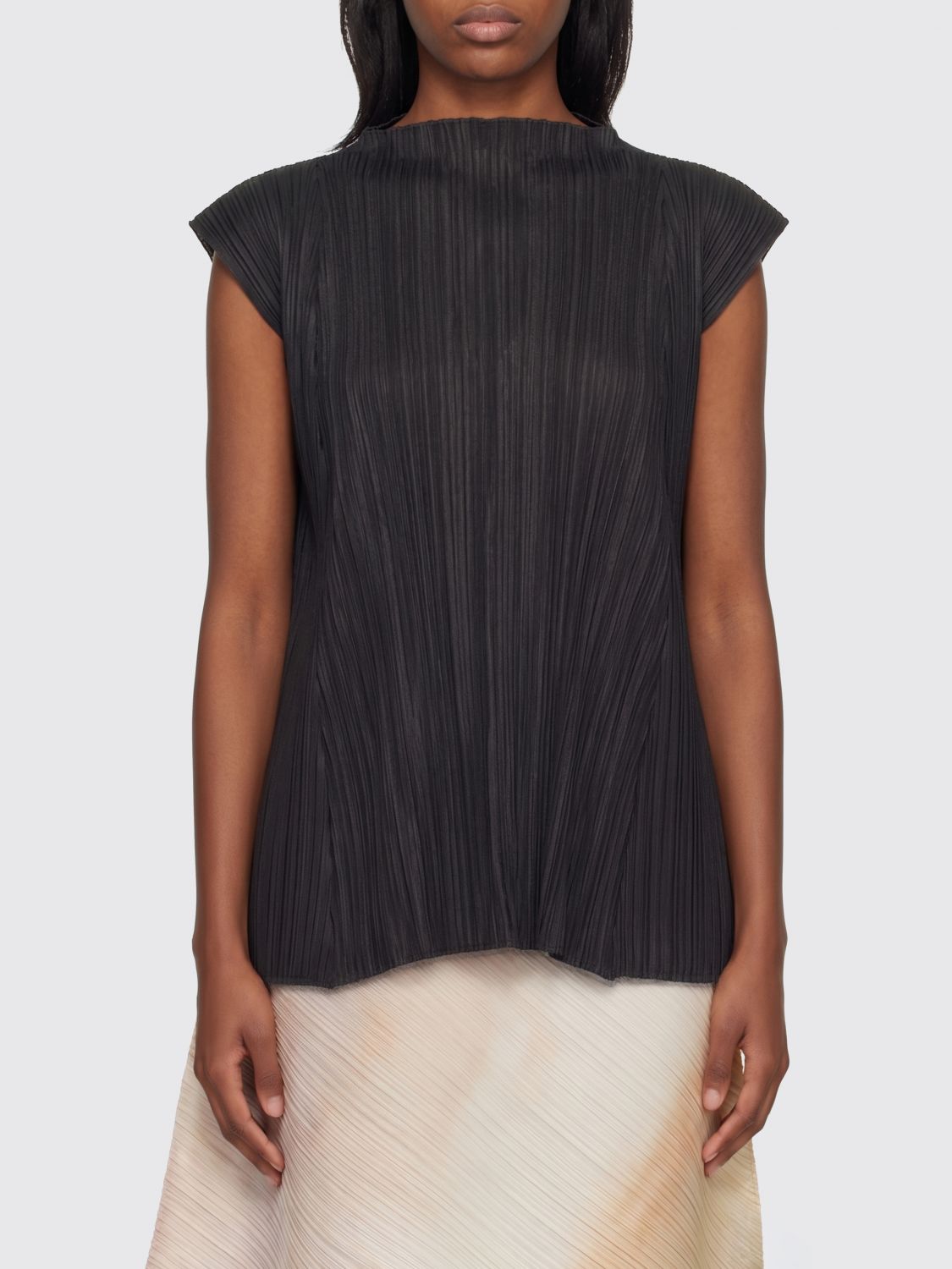 PLEATS PLEASE ISSEY MIYAKE Top smanicato in crêpe plissettato con scollo a girocollo
