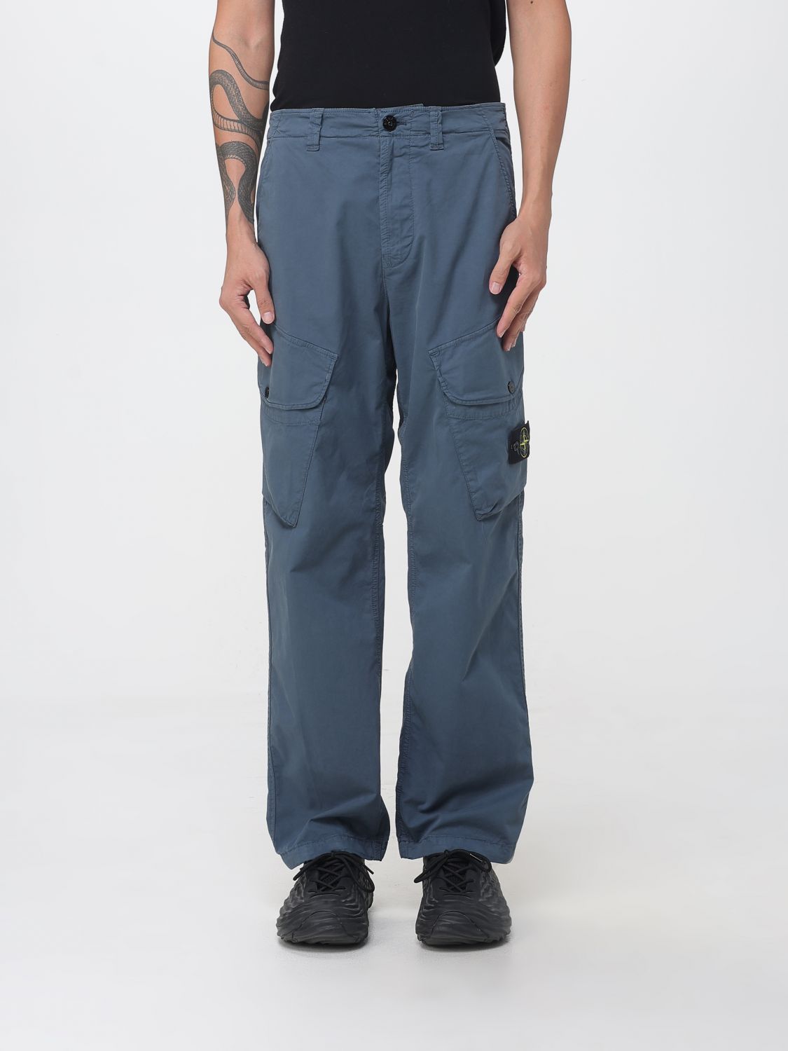 STONE ISLAND Stretch Cotton Twill Cargo Trousers with Logo Badge