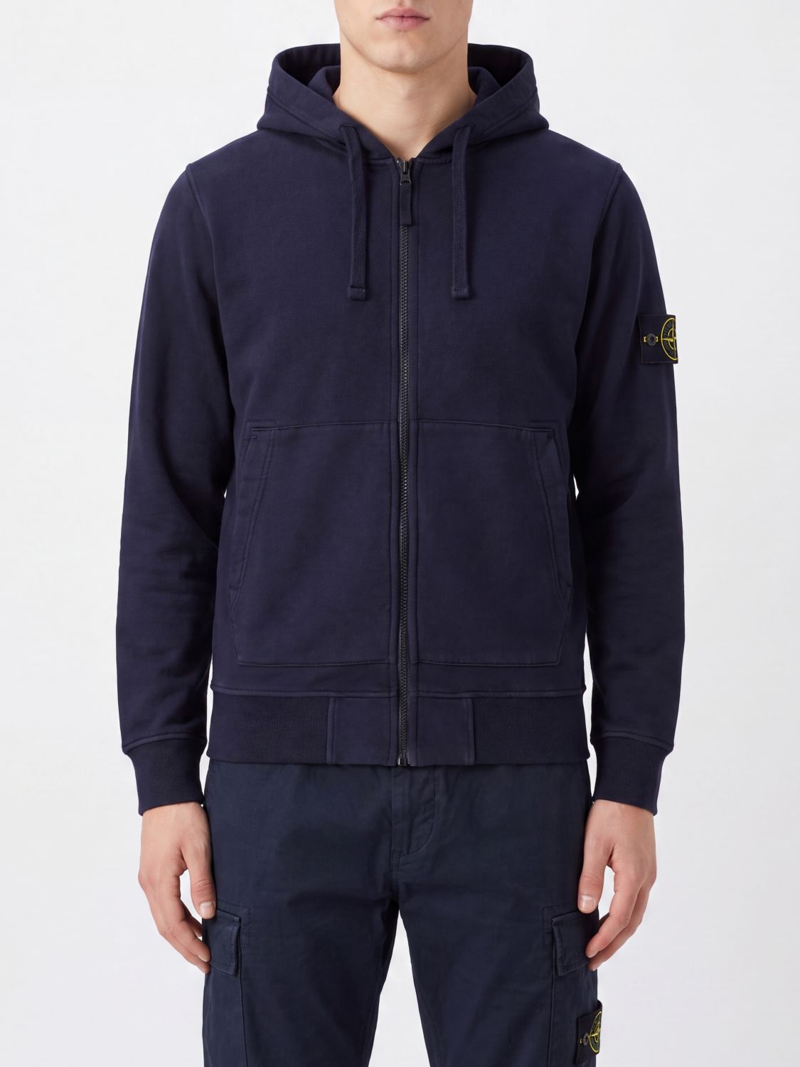 Stone Island Organic Cotton Zip-Up Hoodie with Compass Logo Patch