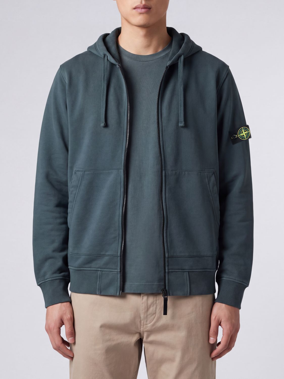 STONE ISLAND Organic Cotton Zip-Up Hoodie with Compass Logo Patch