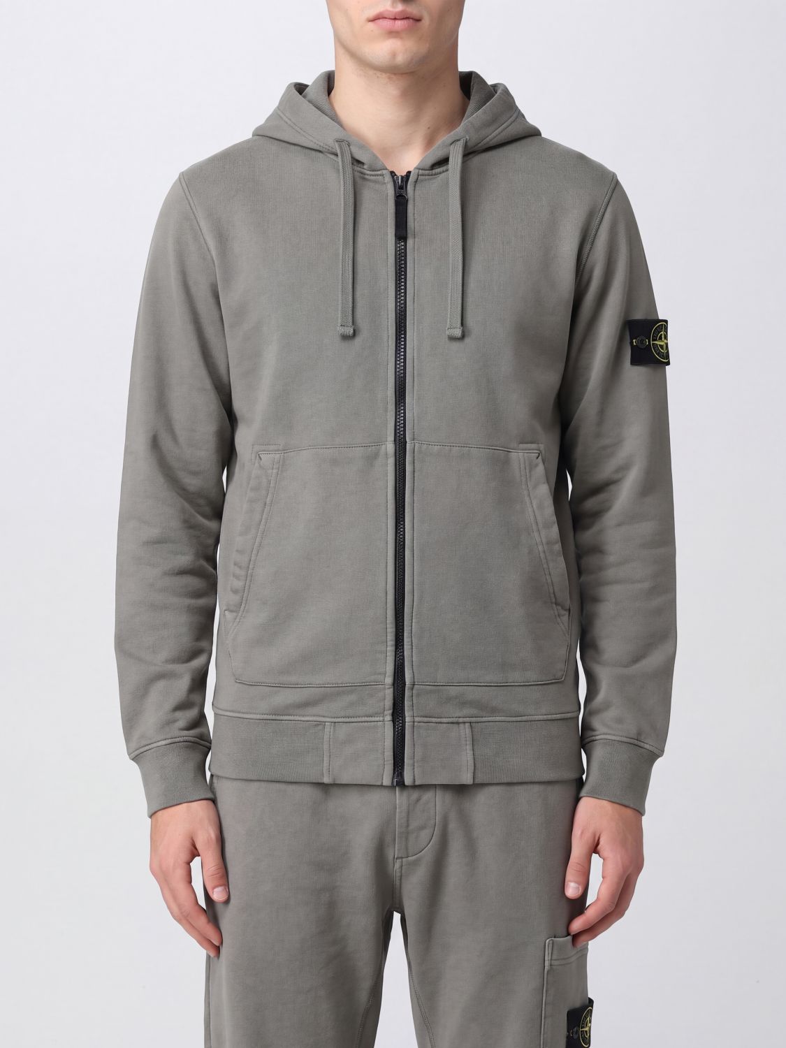 STONE ISLAND Bio-Baumwoll-Hoodie mit Reißverschluss und Kompass-Logo-Patch