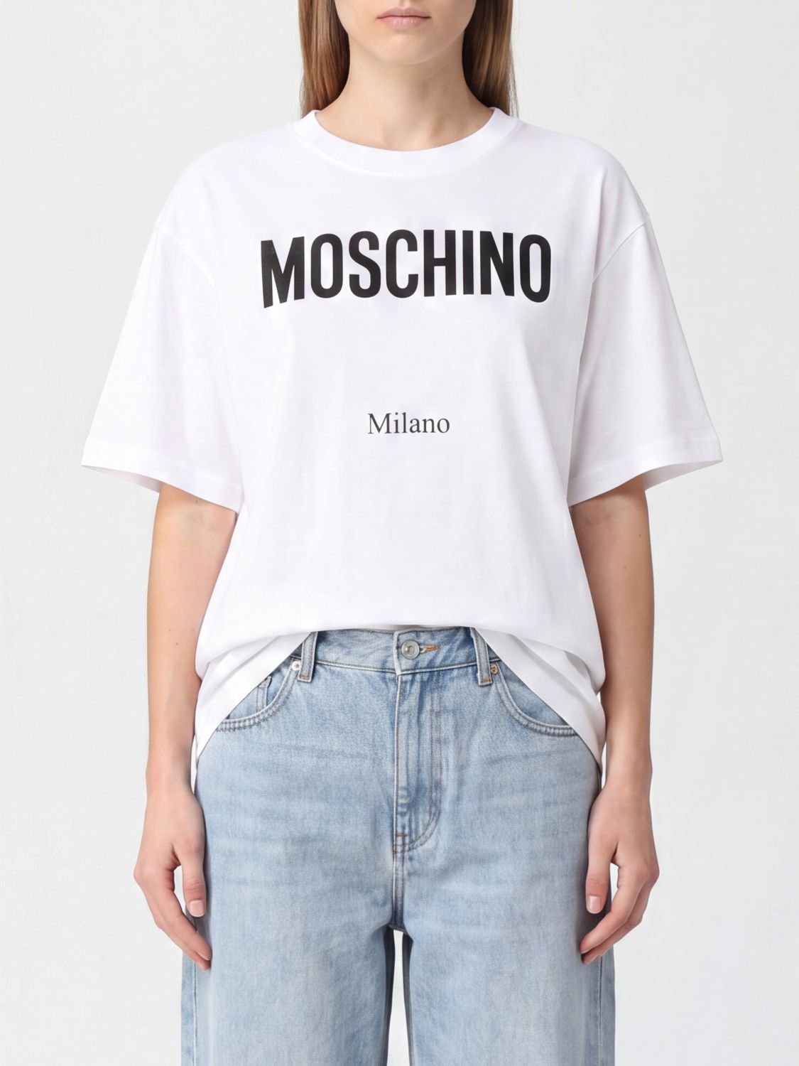 MOSCHINO COUTURE T-shirt in cotone con logo a contrasto e spalle cadute