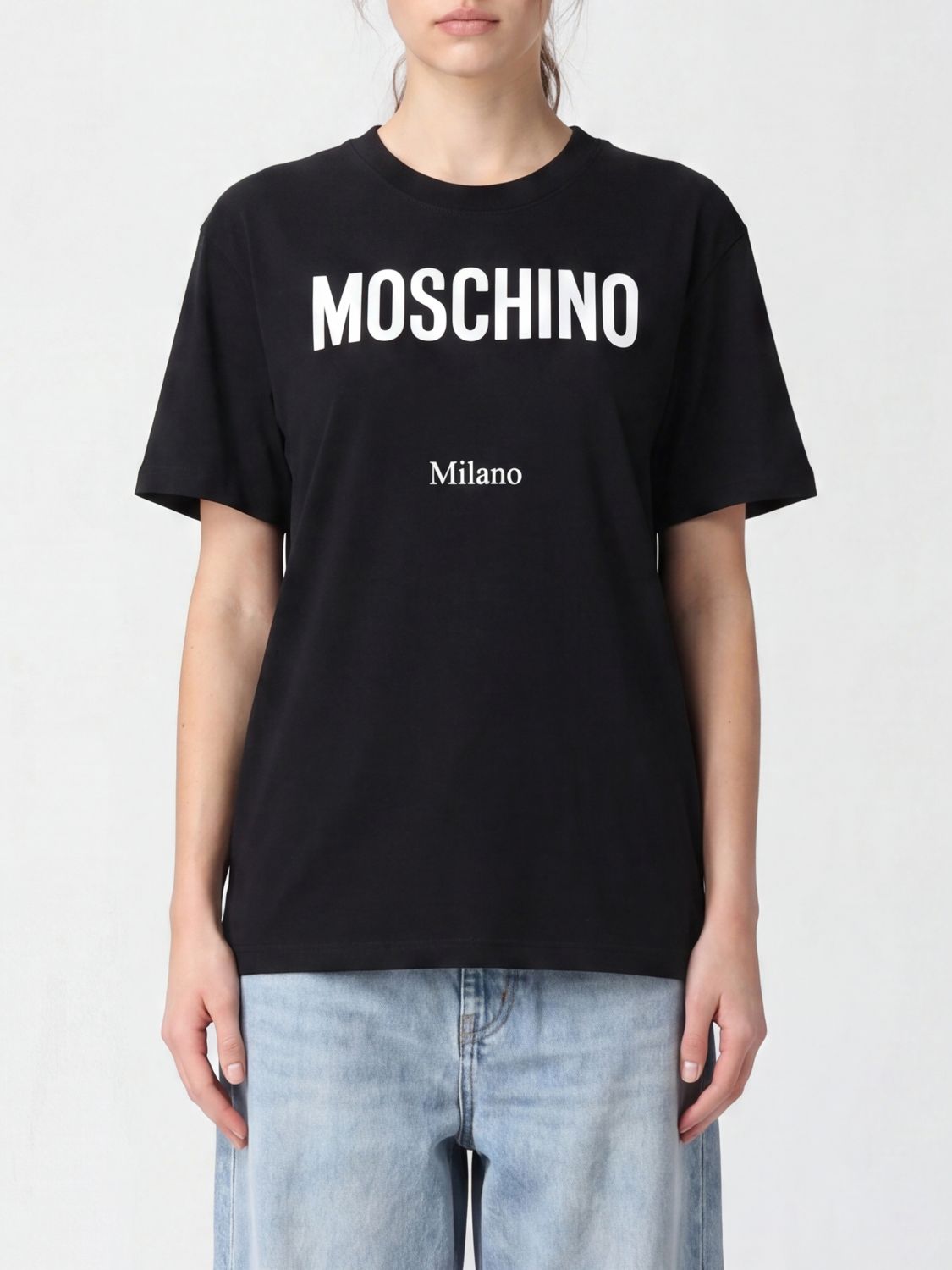MOSCHINO COUTURE T-shirt in cotone con logo a contrasto e spalle cadute