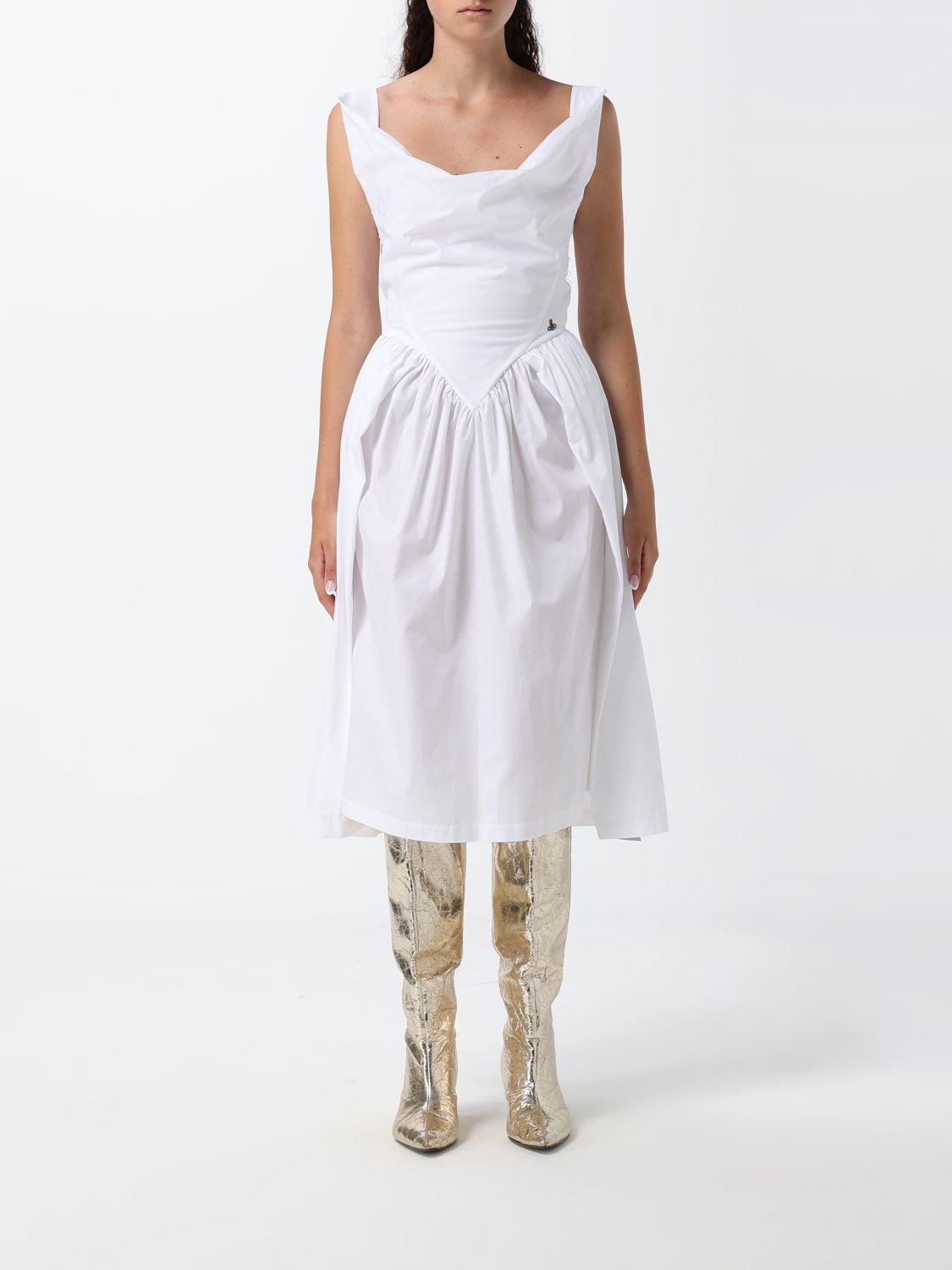 VIVIENNE WESTWOOD Sunday Off-the-Shoulder Cotton Poplin Bustier Midi Dress