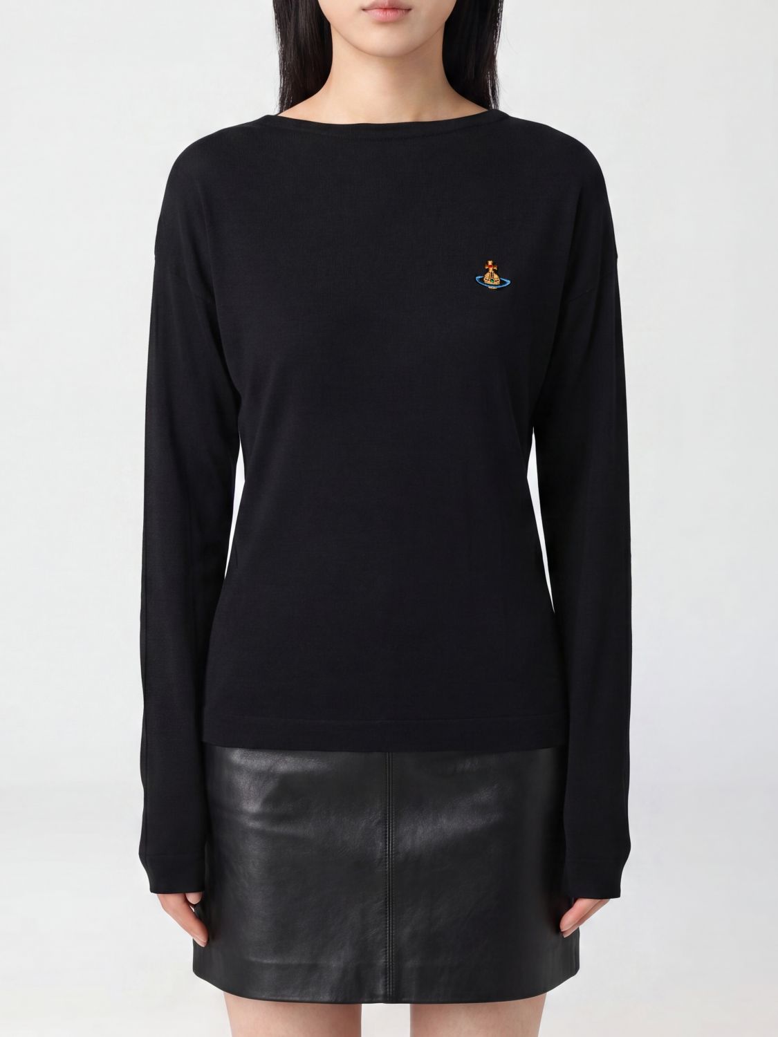 VIVIENNE WESTWOOD T-shirt slim fit in viscosa stretch con logo Orb ricamato
