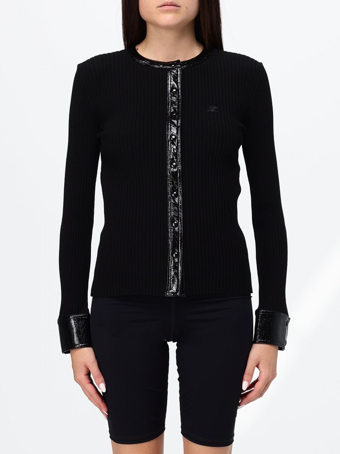 COURRÈGES Cardigan slim fit in jersey a coste con scollo a girocollo