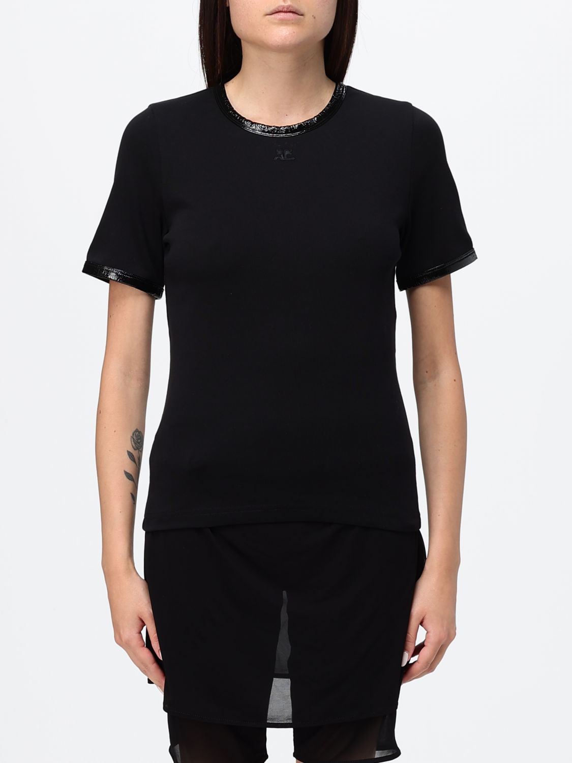COURRÈGES T-shirt a maniche corte in jersey con scollo a girocollo