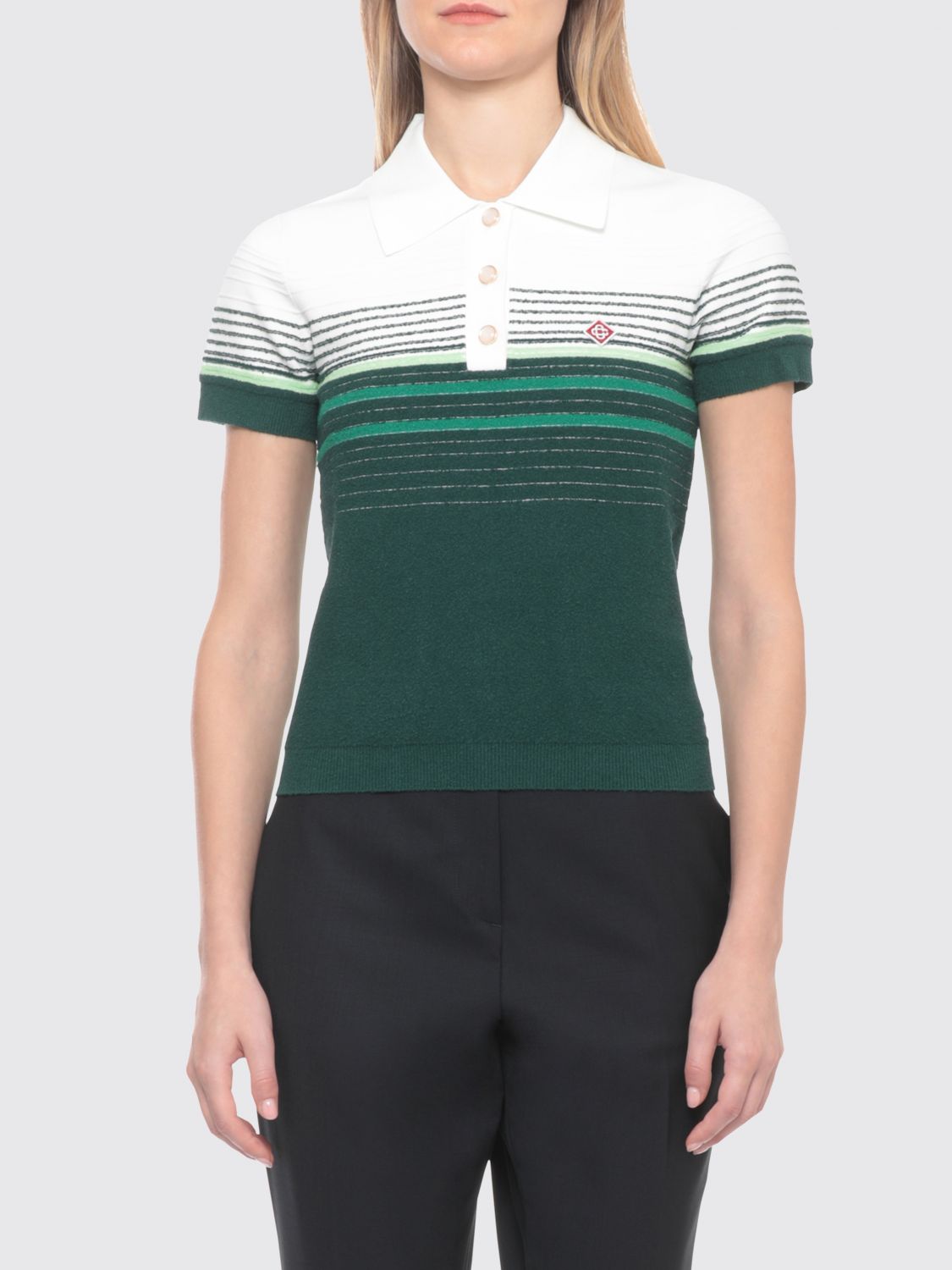 CASABLANCA Striped Cotton-Knit Slim Fit Polo