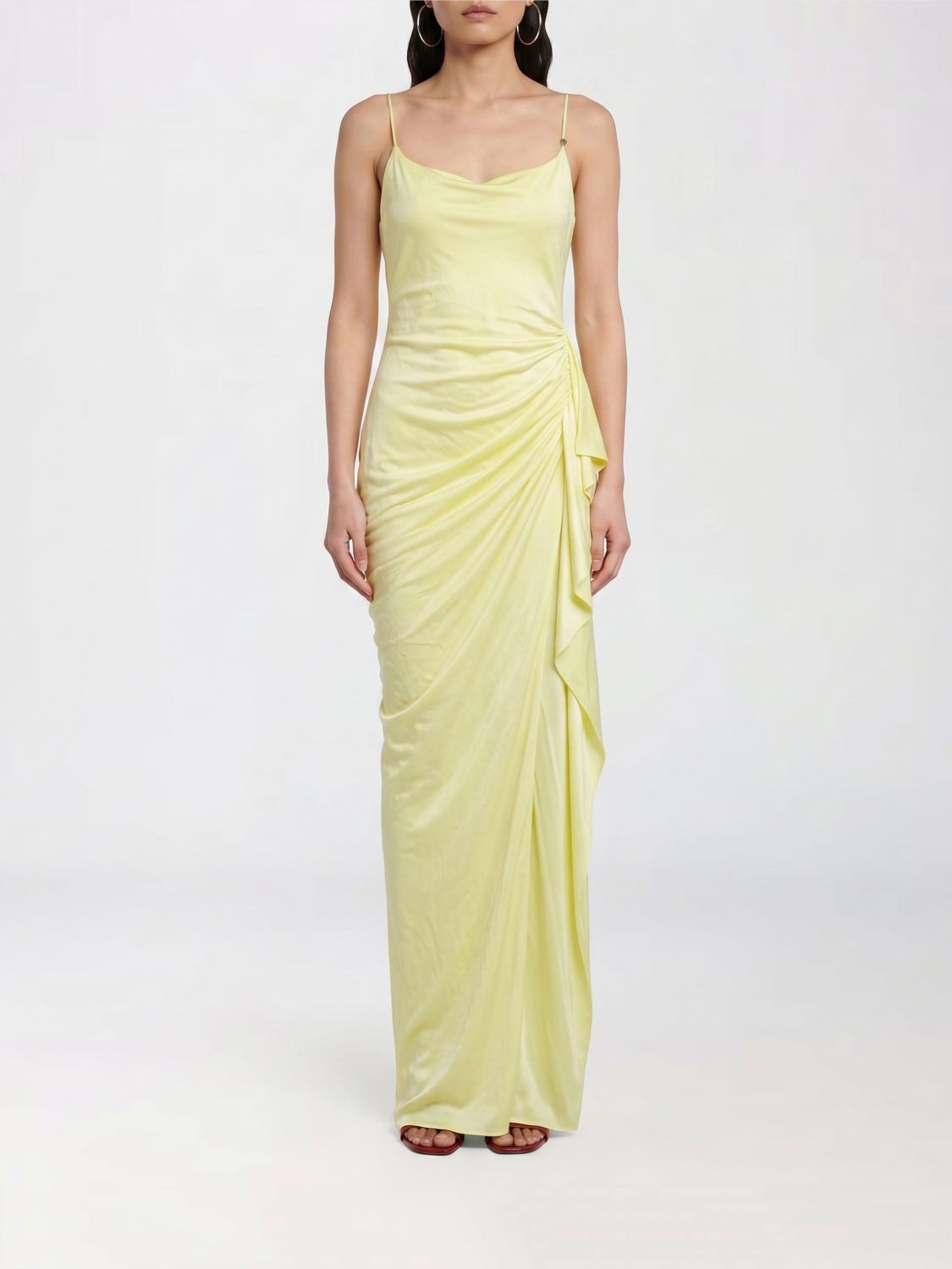 VERSACE Viscose Long Evening Gown with Draping and Medusa Detail