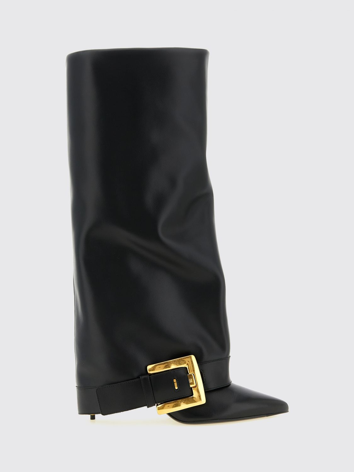 BALMAIN Anthem Smooth Calfskin Knee-High Boots with Monogram Buckle