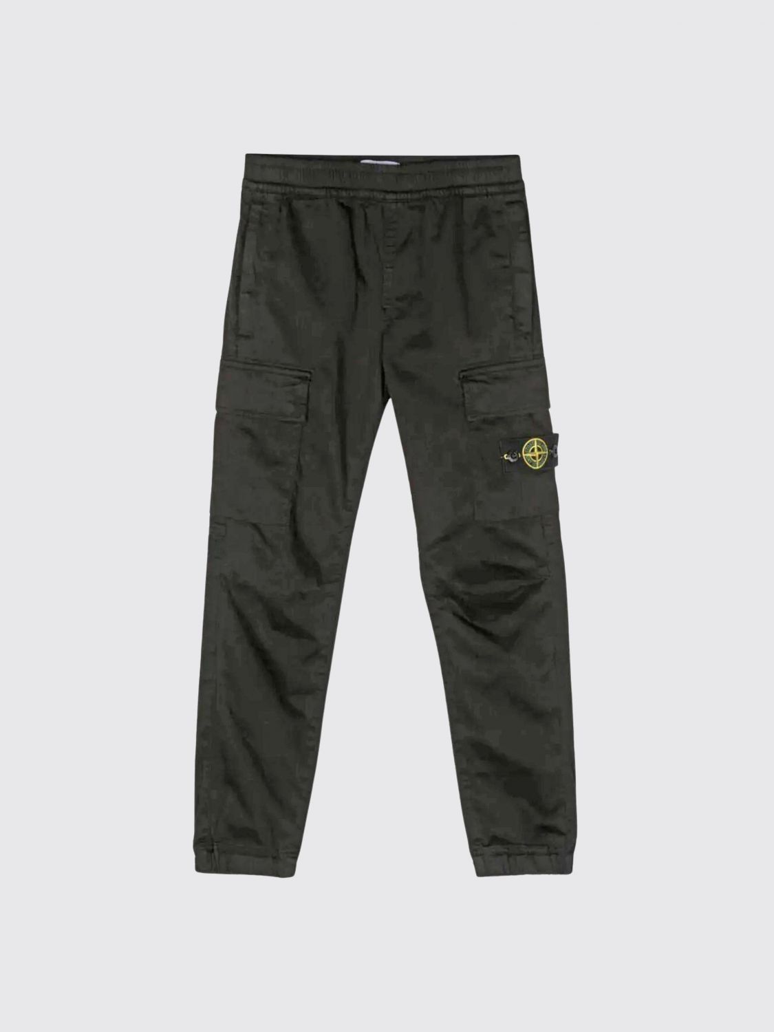STONE ISLAND JUNIOR Pantaloni cargo da bambino in cotone stretch con logo Compass