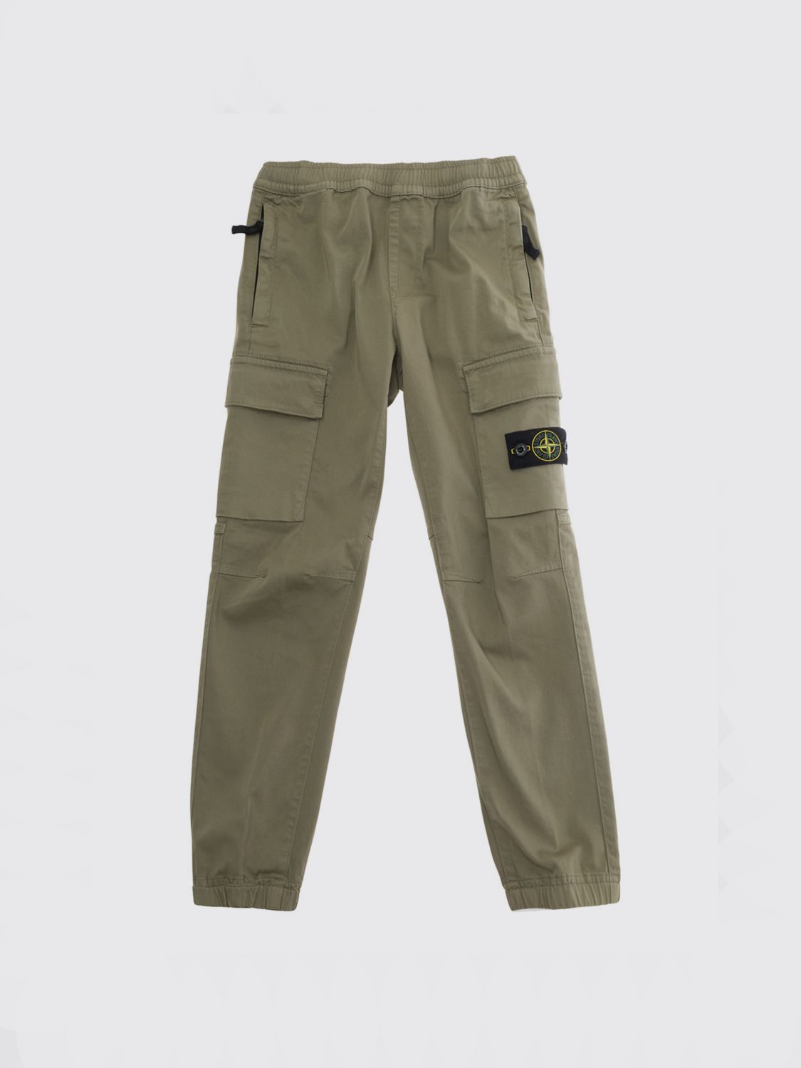 STONE ISLAND JUNIOR Pantaloni cargo da bambino in cotone stretch con logo Compass