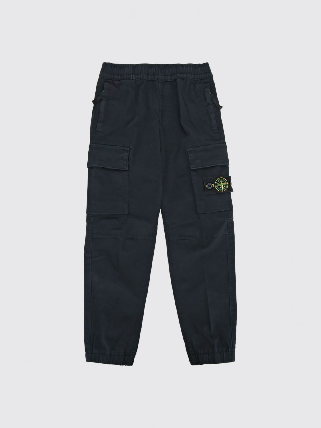 STONE ISLAND JUNIOR Pantaloni cargo da bambino in cotone stretch con logo Compass