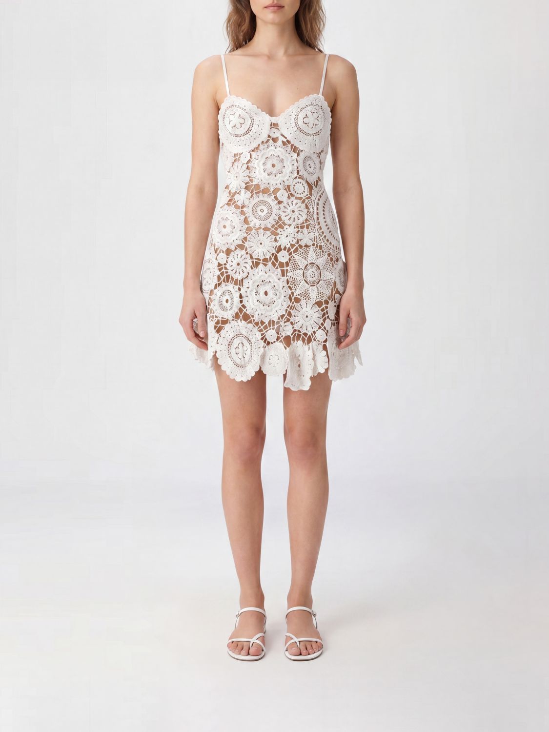 SELF-PORTRAIT Cotton Macramé Lace Slip Mini Dress
