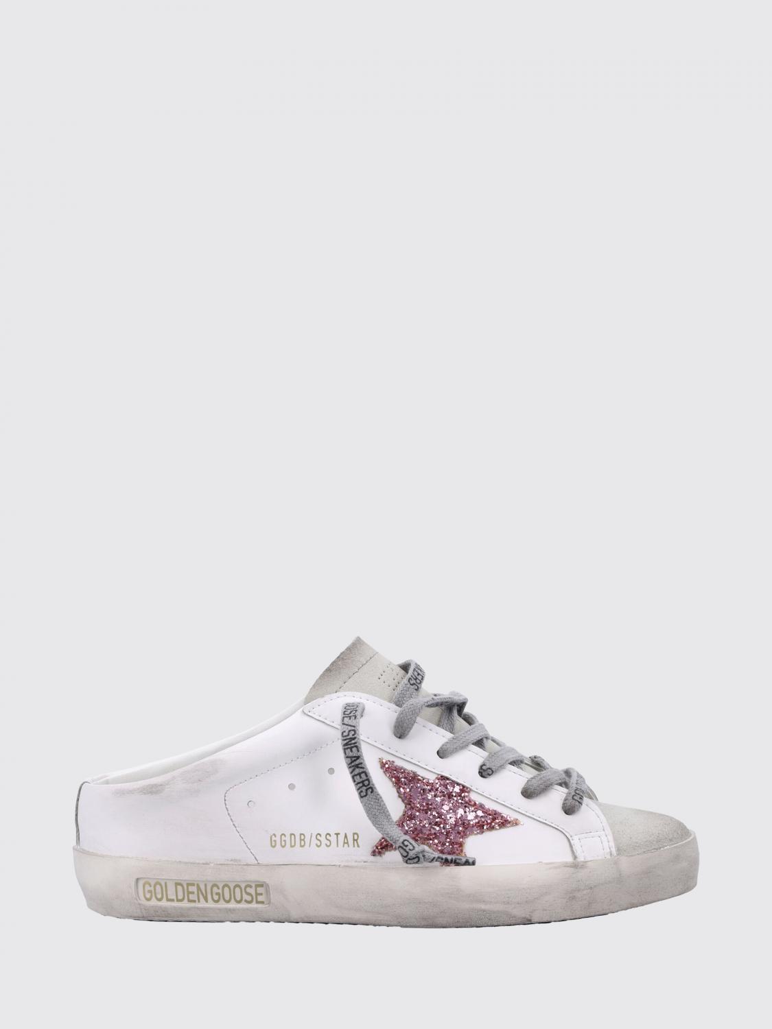 GOLDEN GOOSE Super-Star Sabot-Sneakers aus Leder mit offener Ferse und Glitzer-Logo