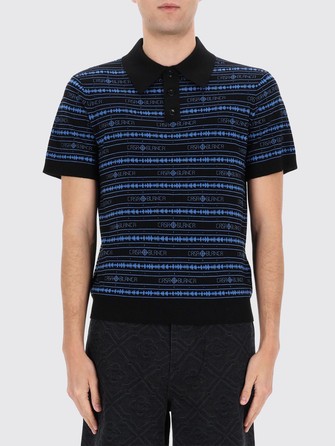 CASABLANCA Contrast Logo Knitted Wool Polo Shirt　カサブランカ コントラストロゴ ニットウール ポロシャツ CASABLANCA